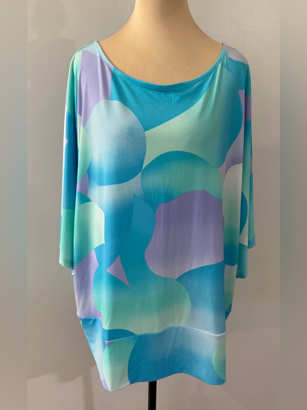JM Collection Blue Green Abstract Women's Shirt Top Blouse Contemporary Business